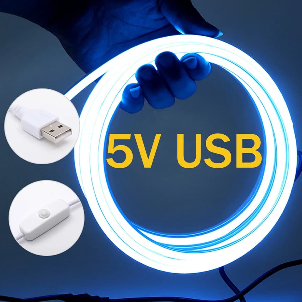 DC 5V Flexible Neon Light Powered via USB 2835 120Leds/m LED Strip Waterproof LED Strip Light teaches to Neon Light rope with ON/OFF switch