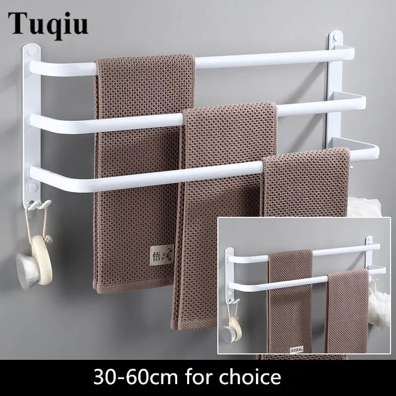Tuqiu Portasciugamani da parete 30-50 CM Portasciugamani da bagno Portasciugamani in alluminio nero Portasciugamani bianco