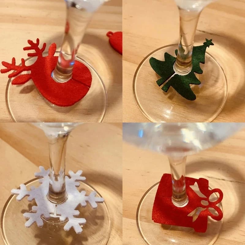 10 pezzi feltro tazza di vino anello di vetro carta fiocco di neve albero di natale festa di capodanno decorazione della casa di natale ornamenti da tavola Navidad Noel