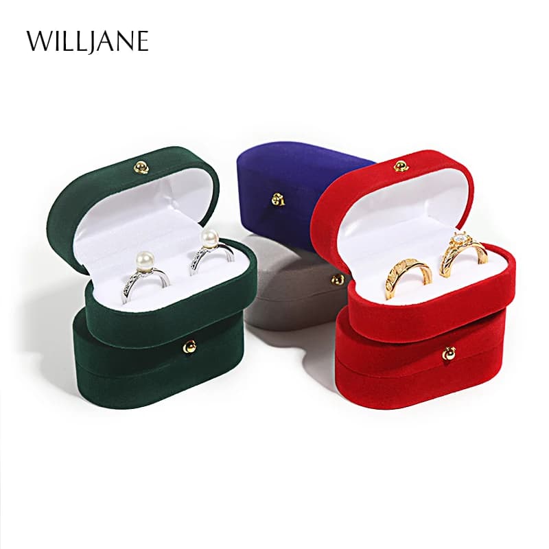 Scatola per imballaggio per fedi nuziali Porta orecchini per orecchini Scatola per anelli di fidanzamento in velluto per coppie Regalo di San Valentino Vetrina per riporre anelli doppi