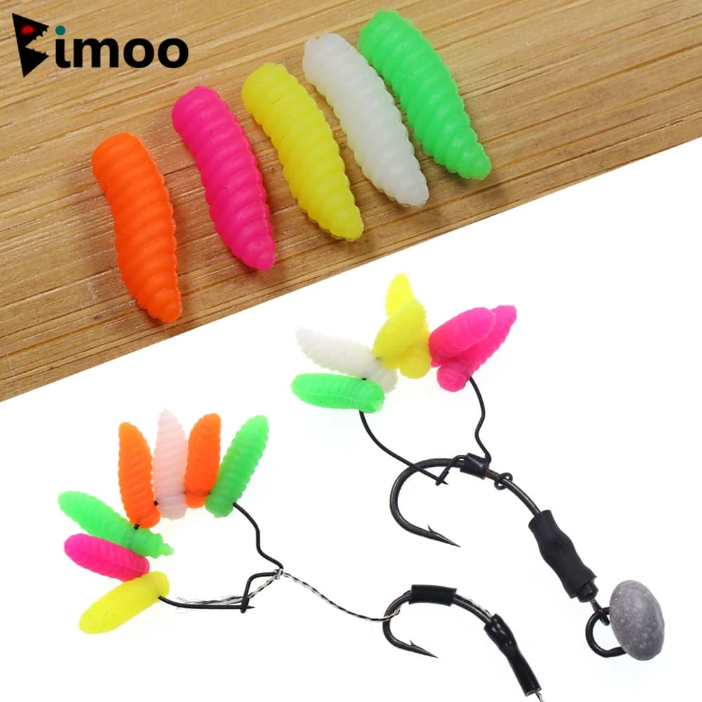 Bimoo 100 pz/boat fishing in the floating carp Maggots method feeder artificial worms bait bait carp hair rig accessories 5 colors
