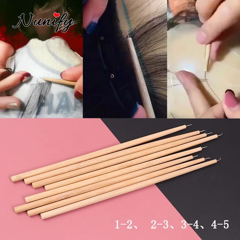 Set professionale di aghi di ventilazione per parrucca con manico in legno, set di 4 aghi di ventilazione per realizzare parrucche, strumenti per uncinetto per capelli