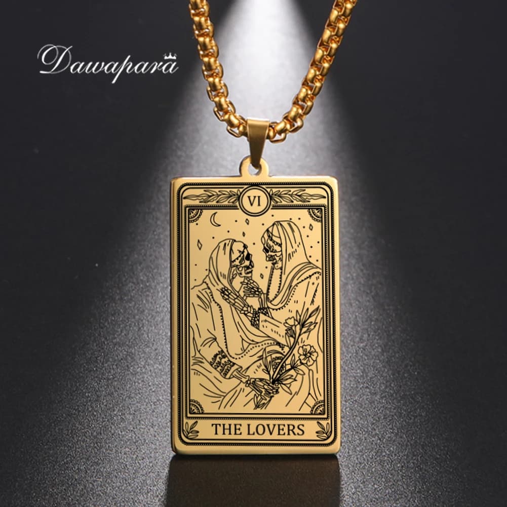 Dawapara Collana con tarocchi scheletro Amuleto Carta dei tarocchi di calendula Arcani maggiori Collane Regalo di Halloween Gioielli in acciaio inossidabile
