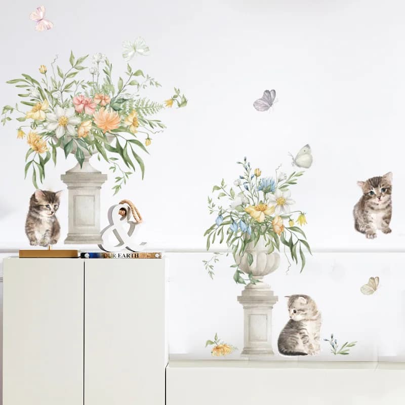 Cute Cat pianta in vaso Wall Sticker Kids Room Decor decalcomanie camera da letto soggiorno per la decorazione domestica sfondo abbellire la carta da parati
