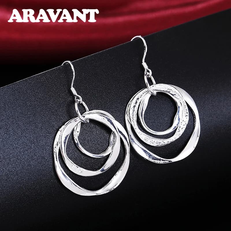 Orecchino a goccia a tre cerchi in argento 925 per gioielli moda donna