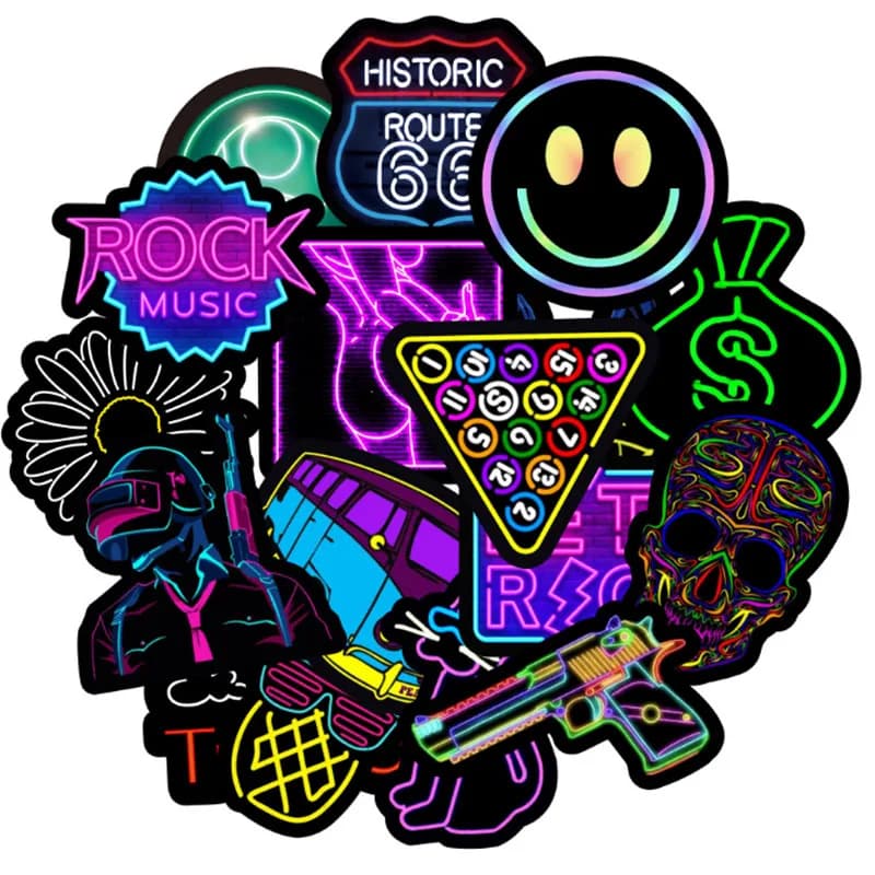 10/30/50 Pezzi Adesivi Neon Impermeabili per Graffiti, Decorazioni Fai-da-Te per Telefono, Laptop, iPad, Bottiglia d'Acqua, Skateboard, Thermos