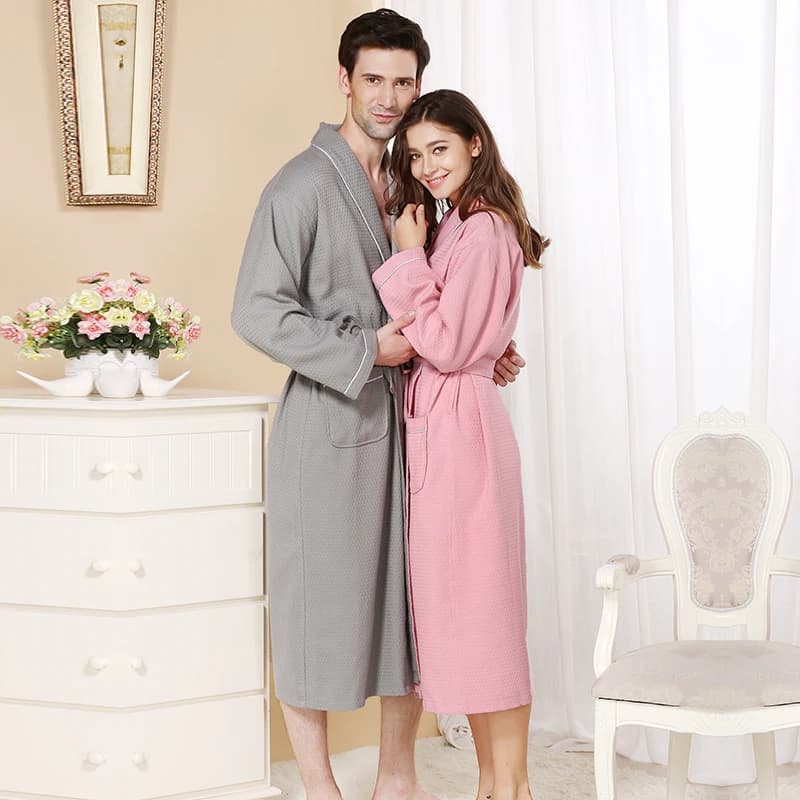 Ricamo Waffle Accappatoio da uomo 100% cotone Indumenti da notte Vestaglie da uomo Vestaglia lunga Kimono Pigiama Uomo Abbigliamento estivo