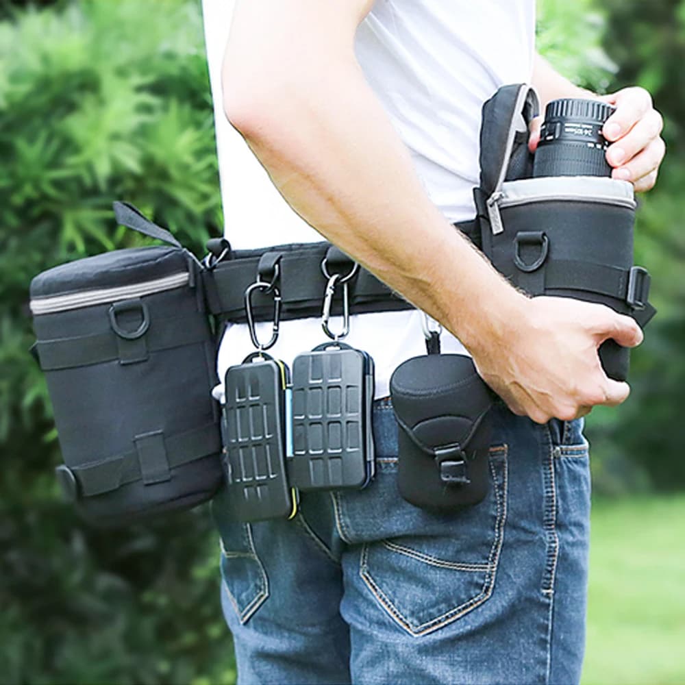 Borsa a tracolla da cintura per obiettivi fotografici Nikon Canon Sony A58 A7 A5000 con gancio per treppiede e monopiede