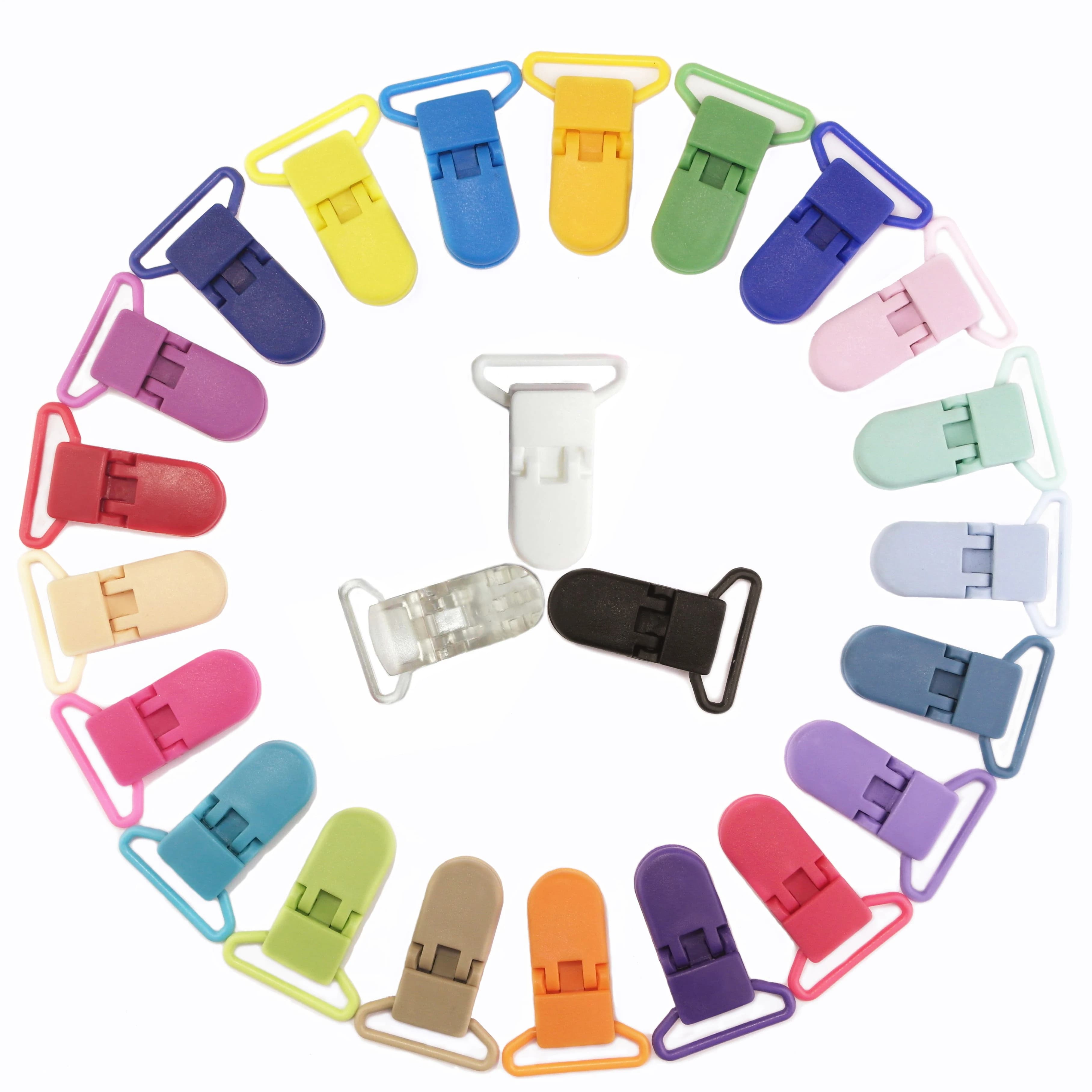 48Pcs Clip di plastica ecologica del supporto delle Clip del ciuccio del bambino colori della miscela Clip fittizia della bretella del bavaglino del succhietto trasporto libero trasparente 25MM