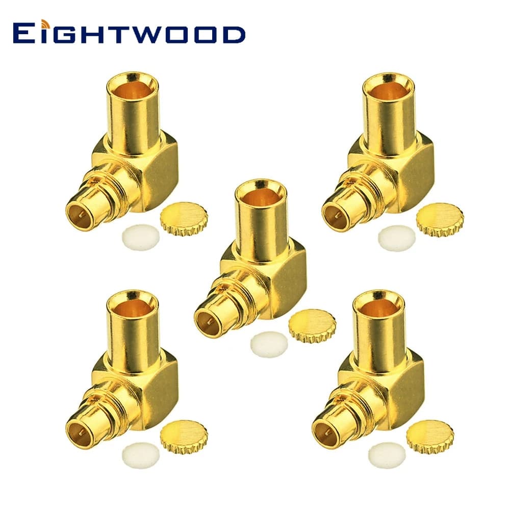 Eightwood 5 pezzi MMCX spina maschio ad angolo retto connettore coassiale RF adattatore a crimpare per cavo semi-rigido.086 '' RG405 per antenna GPS