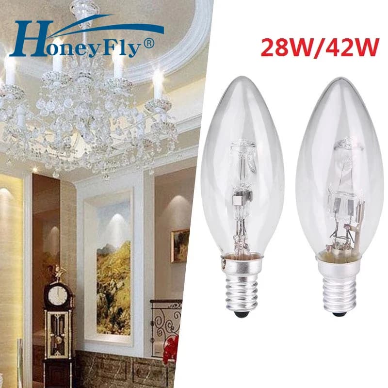HoneyFly 10pcs C35 Candle Halogen Bulb E14 E27 220V 28W 42W 98*35mm 3000K Halogen Lamp Clear Replacement For Incandescent Lamp