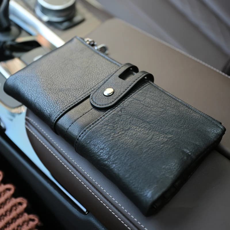 Design Unisex uomo pochette portafogli in vera pelle uomo donna portafoglio lungo doppia cerniera portamonete borsa portamonete RFID