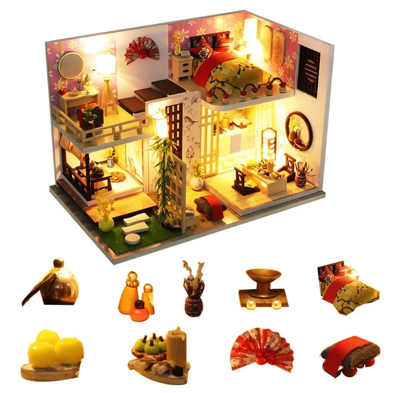 Kit casa delle bambole fatta a mano Puzzle 3D in legno Mini costruzione di assemblaggio casa delle bambole con kit di mobili Giocattoli per bambini Regali di compleanno