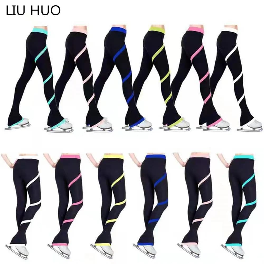 LIUHUO Ice pattinaggio artistico pantaloni pantaloni donna ragazza collant Bottoms treno rosa rosso blu azzurro rosa chiaro adolescenti pratica
