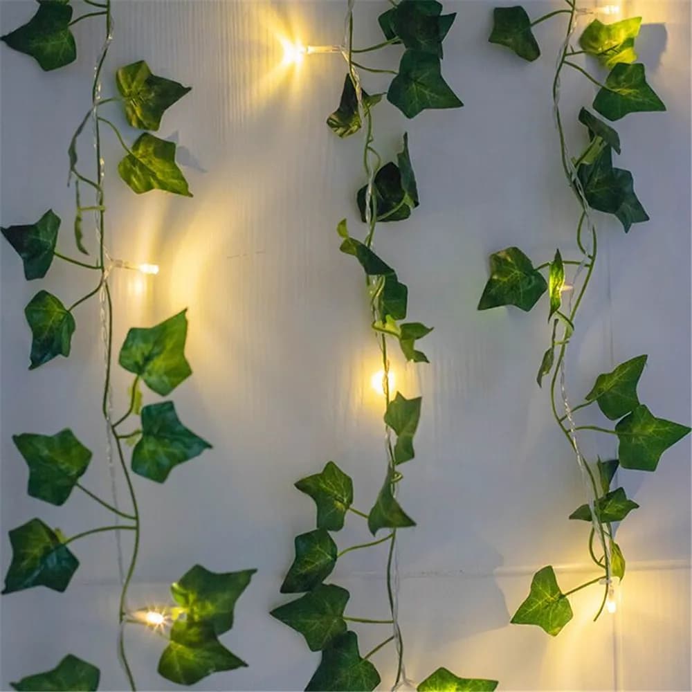 2M 20LED Luci a stringa a foglia verde Lucine a vite artificiale Alimentate a batteria Ghirlanda di Natale Luce per diserbo Decorazioni per la casa
