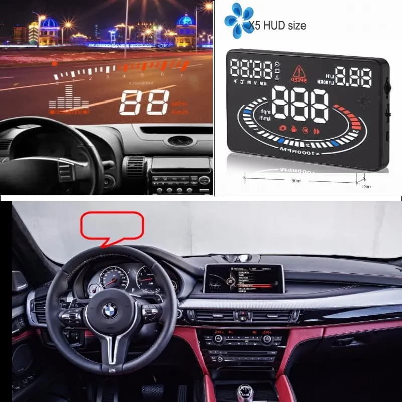 Display Head-Up HUD per BMW X1/X3/X5 2009-2025, Proiettore Schermo OBD sul Parabrezza per Guida Sicura