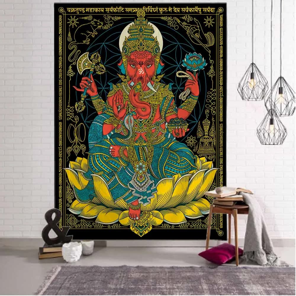 Wall carpet with artistic print Mandala Indian Buddha, meditative art, bohemian hippie wall carpet, yoga mat.