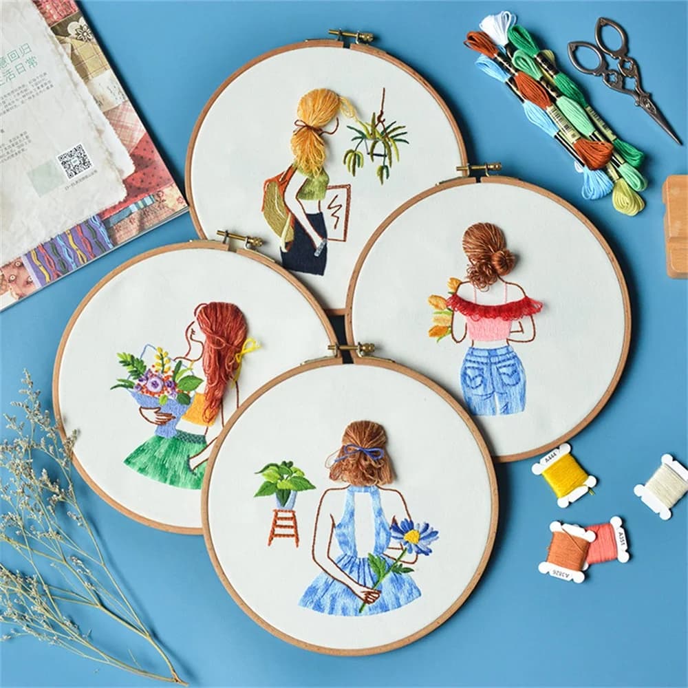 Kit ricamo fai da te Kit ricamo filo ragazza carina materiale cucito fatto a mano per principianti cucito artigianato ricamo cornice