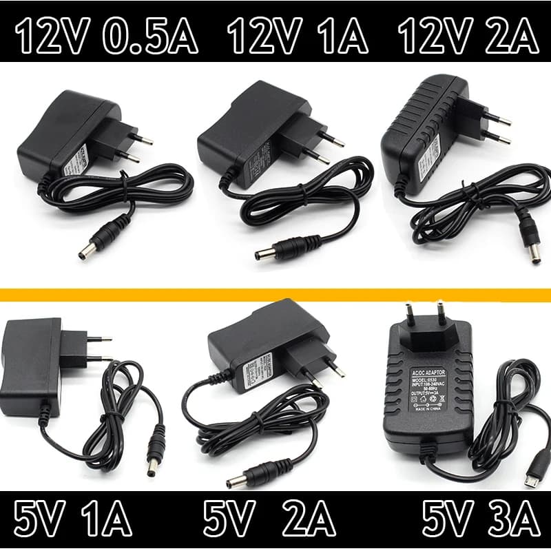 Adattatore di alimentazione da 100-240 V CA a CC Adattatore per caricabatterie 5 V 12 V 1A 2A 3A 0,5 A Spina UE Spina da 5,5 mm x 2,5 mm Micro USB per Arduino