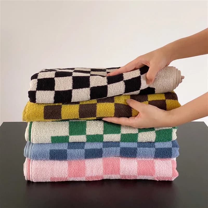 Asciugamani da bagno a quadri scozzesi a scacchiera in cotone a fiocco lungo abbinati a colori retrò asciugamano morbido assorbente