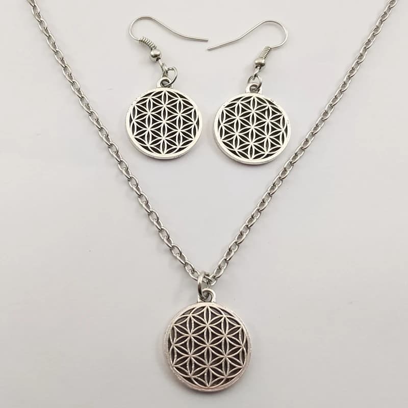1PC Life Flower Buddhist Necklace Long Life Chain Seed Geometry Sacred Jewels Fleur De Vie Yoga Namaste Earring Necklace