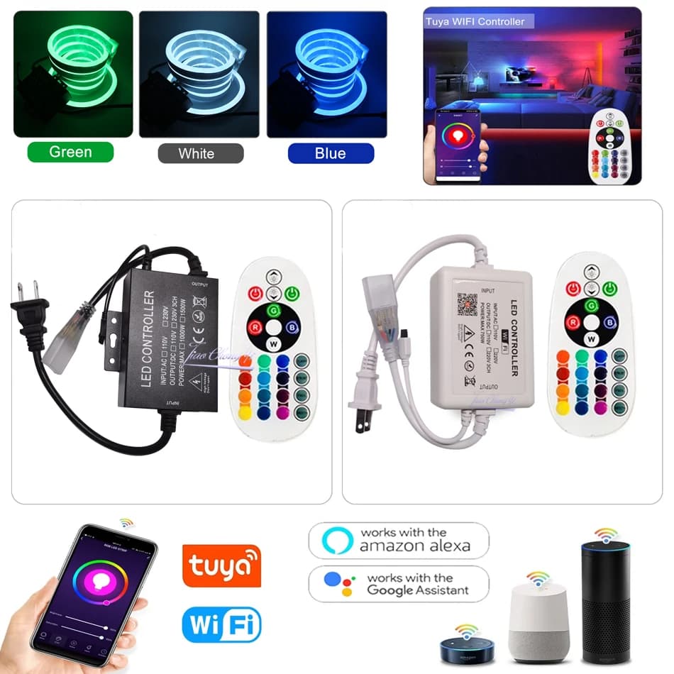 AC110V-220V Tuya WiFi APP LED controller con telecomando IR 24key per 5050 110V 220V RGB LED striscia luce al Neon spina ue usa