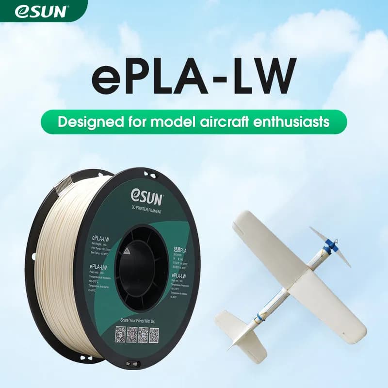Filamento per stampante 3D eSUN PLA-LW 1,75 mm 1 kg 2,2 libbre, materiale leggero in schiuma per stampa 3D, ideale per modellini di aerei.