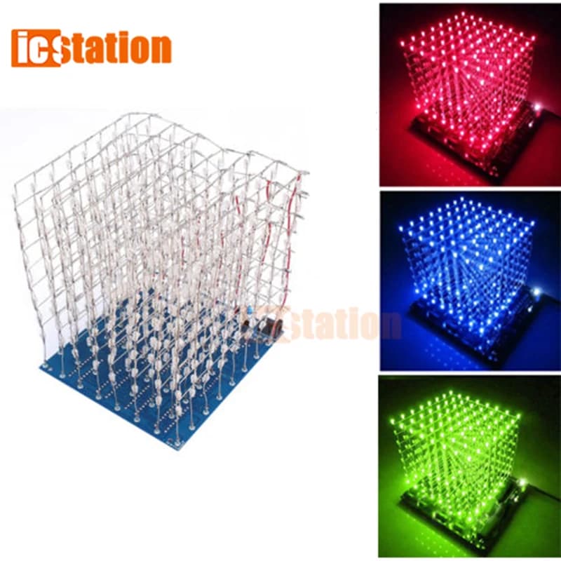 8x8x8 3D8 Blu/ROSSO/VERTIO/GIALLO Kit cubo di luce LED 3D Kit fai da te Suite elettronica per Arduino Smart Electronics Kit cubo LED