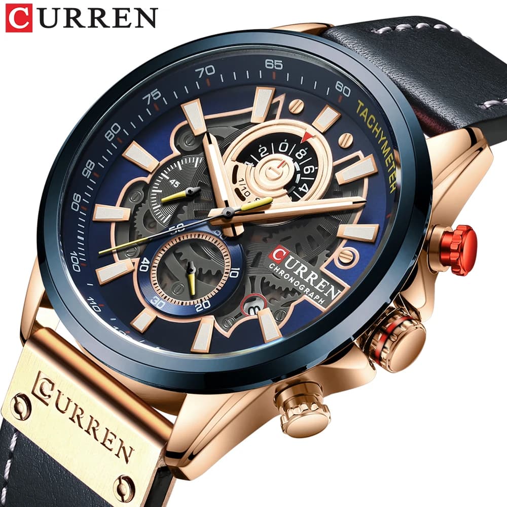 CURREN men's watches luxury brand casual leather strap sports wristwatch quartz chronograph watch dial creative male design