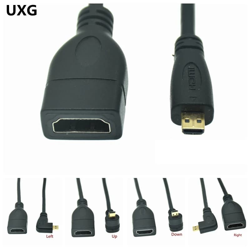 Cavo adattatore da Micro HDMI maschio a HDMI femmina compatibile, angolo di 90 gradi (sinistra, destra, sopra), convertitore HDMI per proiettore HDMI