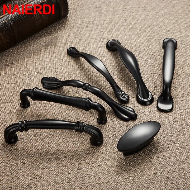 NAIERDI In Lega di Zinco Nero Cabinet Maniglie Cucina in Stile Americano Armadio Tira Cassetto Manopole Mobili Maniglia Ferramenteria E Attrezzi