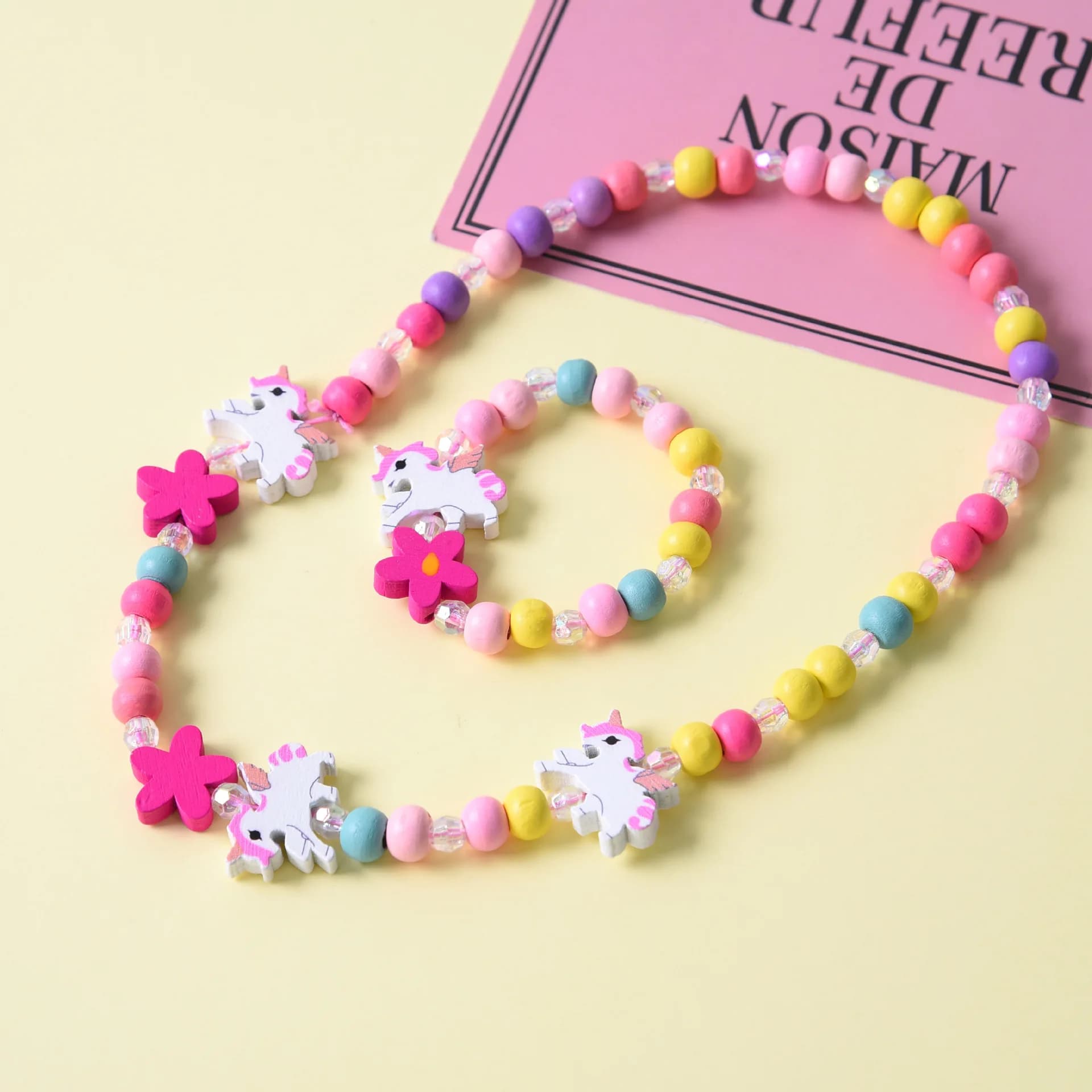 2 pz/set moda perline di legno naturale gioielli carino modello animale collana braccialetto per bambini gioielli festa ragazza regalo di compleanno