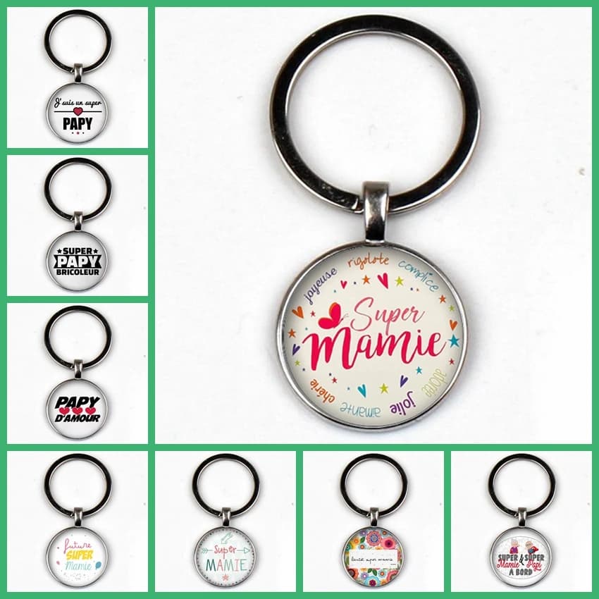 2020 Nuovo Super Mami Modello Portachiavi Rotondo Ciondolo In Vetro Convesso Super Papy Portachiavi Gioielli Madre Borsa Fascino Regalo Padre Memoriale