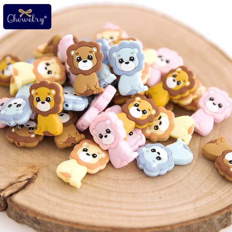 5PC Del Bambino Massaggiagengive Roditori Simpatico Leone Perline di Silicone Giocattoli Per Bambini FAI DA TE Ciuccio Catena Collane Ciondolo Morso Da Masticare Per I Bambini Prodotti