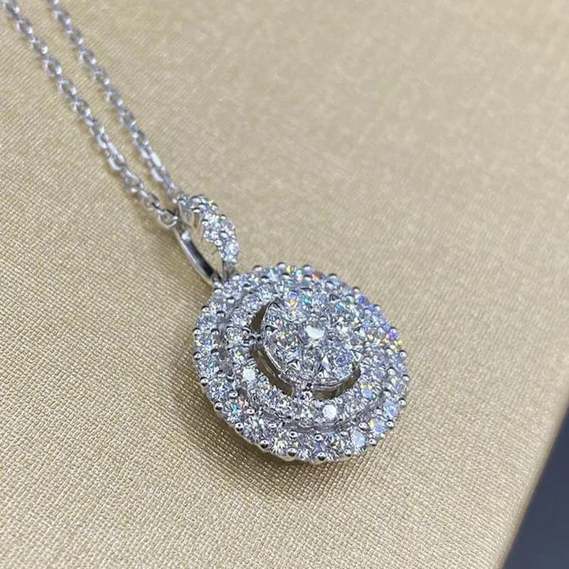 Huitan Cute Round Shaped Pendant Necklace with Full CZ Stone for Women Delicate Accessories Party Daily Wear Trendy Jewelry Gift