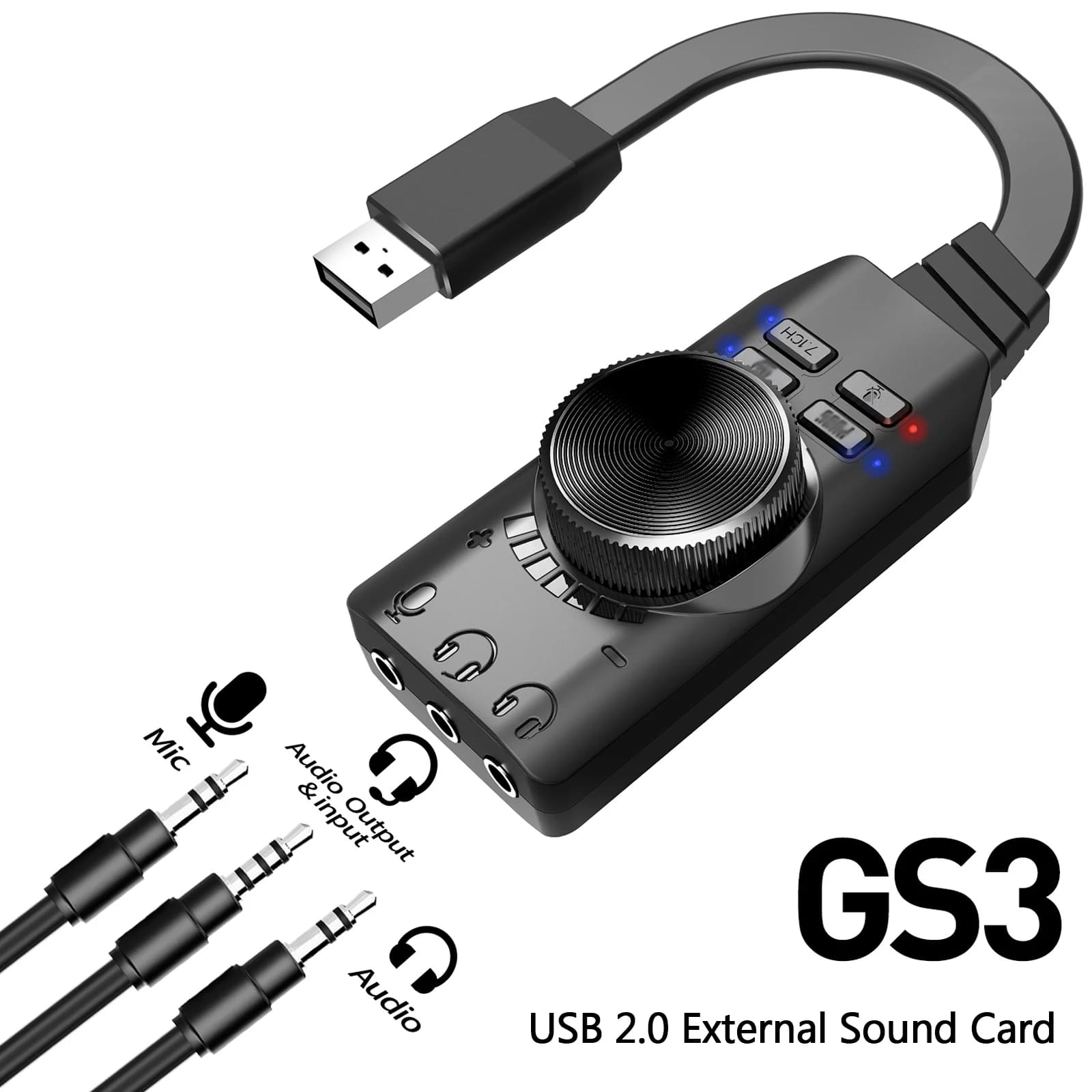GS3 scheda audio USB esterna adattatore per scheda audio virtuale a 7.1 canali Plug and Play con jack per microfono per cuffie controllo del Volume