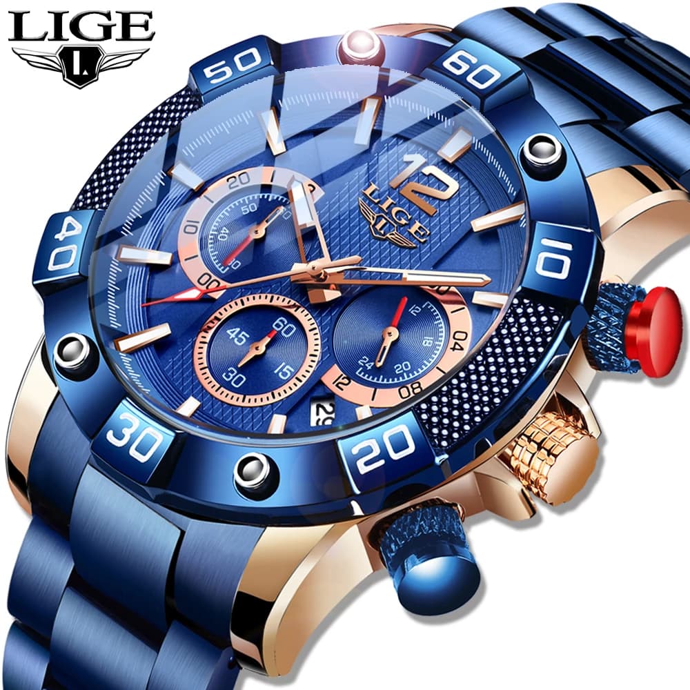LIGE 2025 New Fashion Blu Orologi da uomo Top Brand Orologio di lusso Cronografo sportivo Orologio al quarzo impermeabile da uomo Relogio Masculino