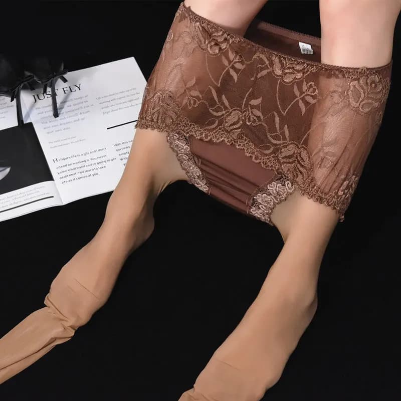 Donne sexy calze lucide in pizzo liscio cameriera sexy stretto trasparente vedere attraverso olio lucido collant calza biancheria intima 2 in 1 taglie forti