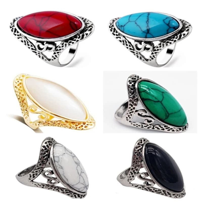 Vendita calda 6 colori ovale anello di pietre preziose di cristallo misto scava fuori l'anello di barretta di metallo per i monili alla moda di modo del partito degli uomini delle donne
