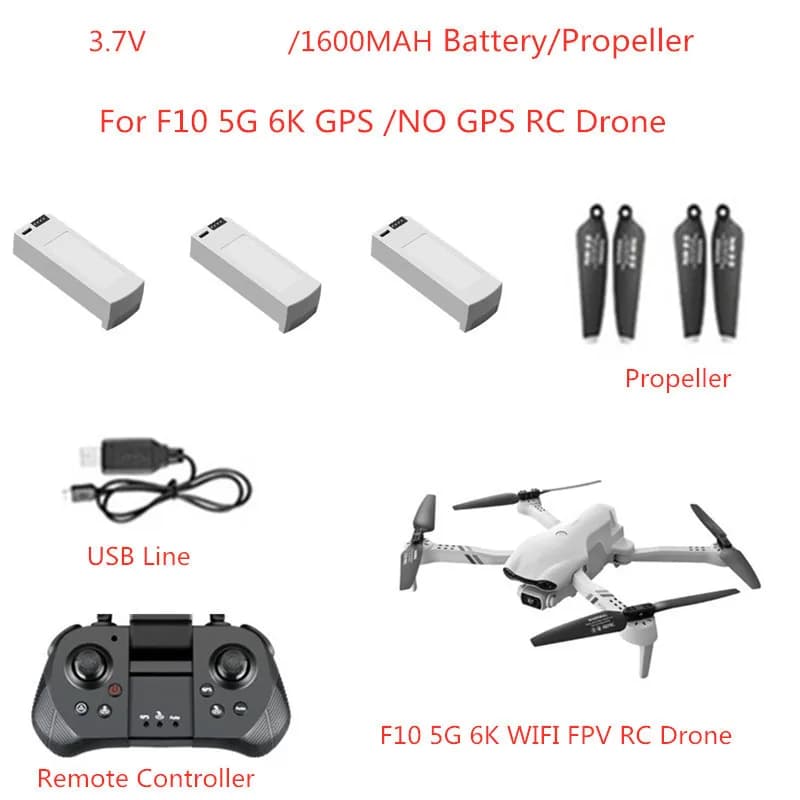 Batteria 4DRC F10 per Drone 3.7V 1600MAH, Cavo USB, Elica per Quadricottero RC 4DRC F10 6K GPS, Accessori F10, Lama Principale