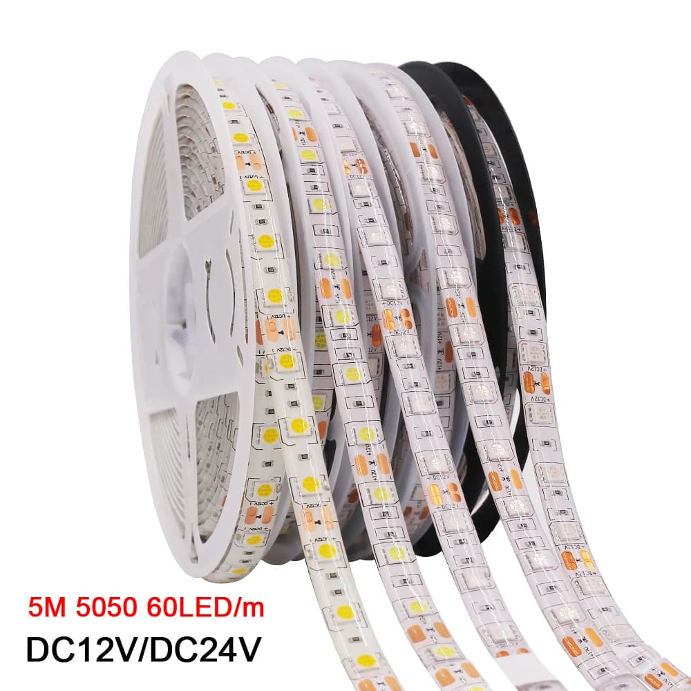 Striscia LED 5050 RGB CCT RGBCCT RGB Luci bianche 12V 24V Impermeabile 5M 300LED Blu Bianco caldo Luci a nastro LED flessibili