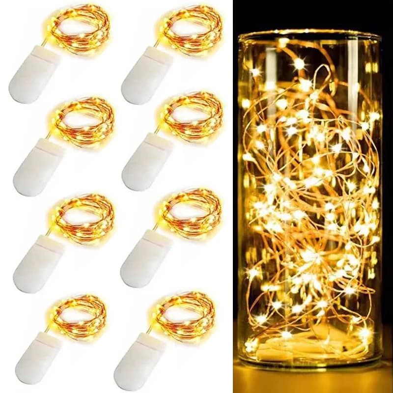 Confezione da 10 luci a stringa LED 1M 2M 3M batteria a bottone luci fiabesche in filo di rame per decorazioni da giardino per feste in Patio di nozze