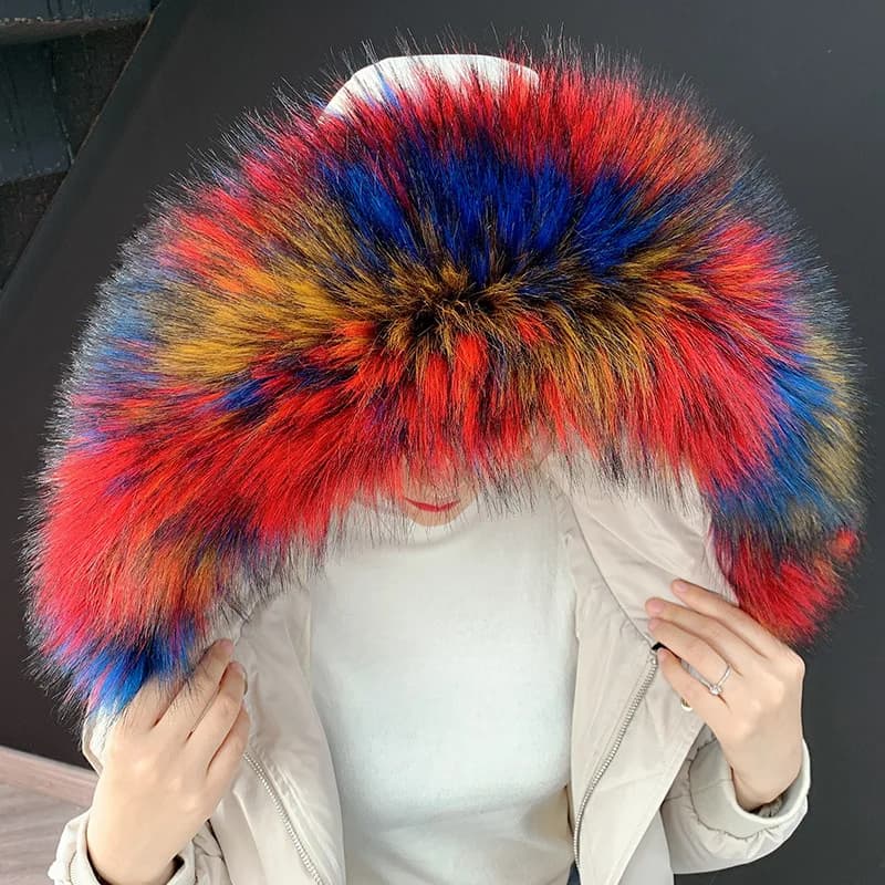 Colletto staccabile in pelliccia di procione sintetica da donna Blinger per cappotto invernale e felpa con cappuccio collo finto decorativo pelliccia collo falso personalizzato