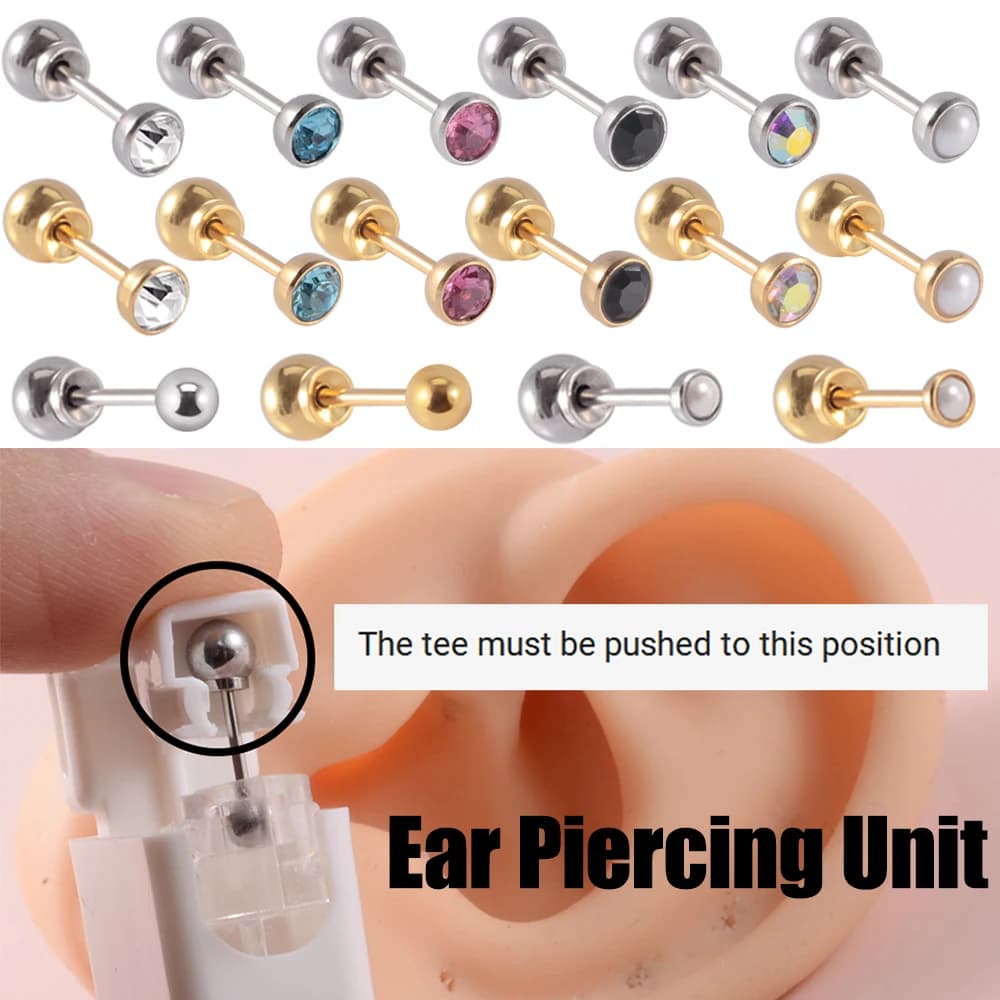 1PC Dispositivo per pistola per piercing all'orecchio di sicurezza usa e getta Perla di cristallo Perno senza nichel con chiusura a sfera Gioielli per piercing al corpo Adatto per bambini