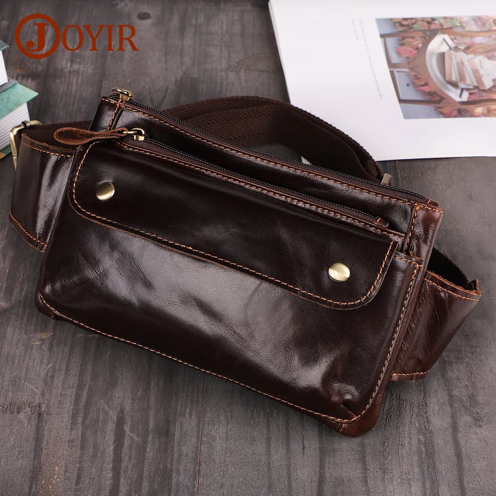 JOYIR Men's Leather Waist Bag Vintage Small Waist Bag Men's Waist Bag Casual for Mobile Travel Bag