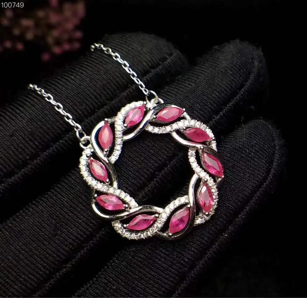 Collana con rubino naturale al 100% con vero rubino naturale per donna Ciondolo in argento sterling S925