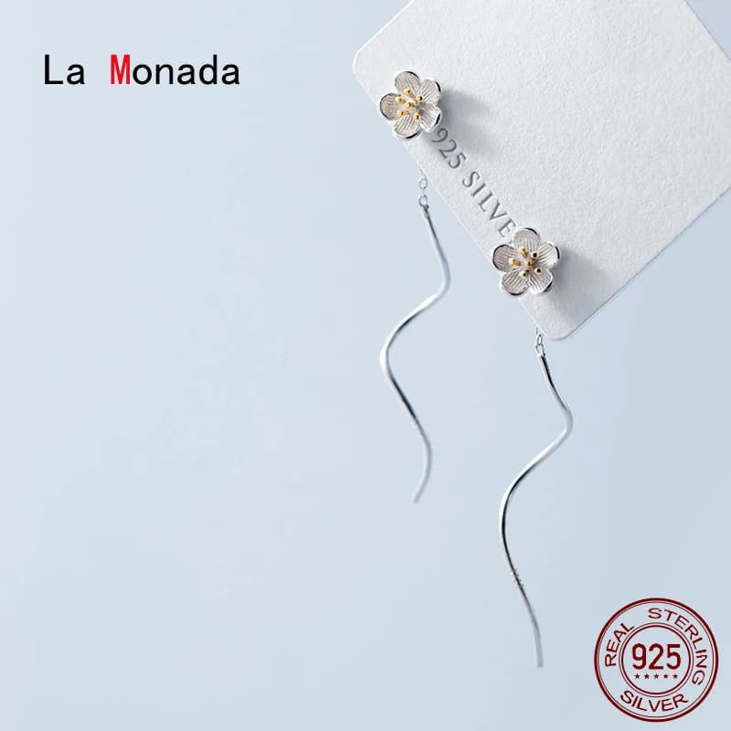 Orecchini pendenti pendenti fiore La Monada per donna argento 925 onda donna orecchini pendenti coreani lunghi gioielli femminili minimalisti