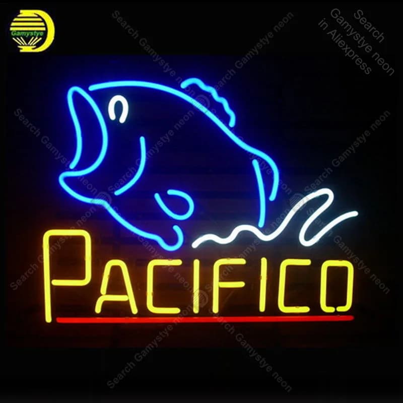 Insegna luminosa al neon PACIFI tubo di vetro di pesce Lampadina al neon Insegna Decor Room Coffee Art Lampada da tavolo al neon anuncio luminoso Atarii Dropshipping