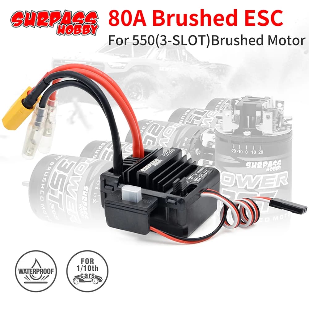 ESC spazzolato impermeabile 80A per motore spazzolato RC a 3 slot 550 per Wltoys per auto RC 1/10 1/12 144001 124019 Mostro cingolato Traxxas