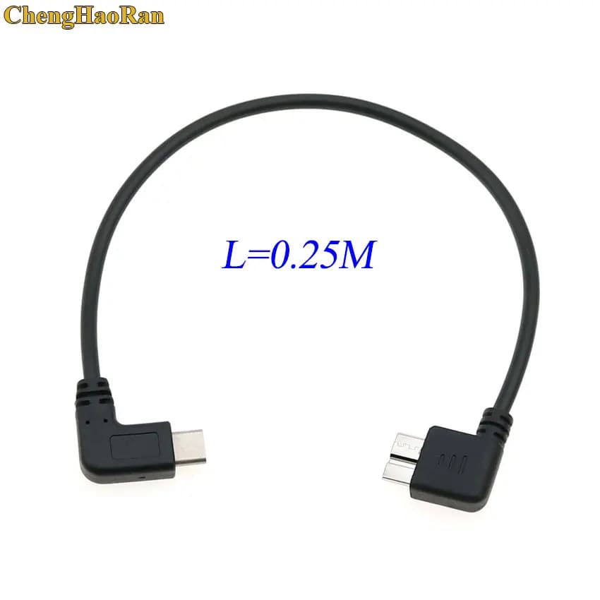 Cavo connettore per sincronizzazione dati veloce da 90 gradi USB 3.1 tipo C maschio a USB 3.0 Micro B maschio per custodia HDD 0,25 M